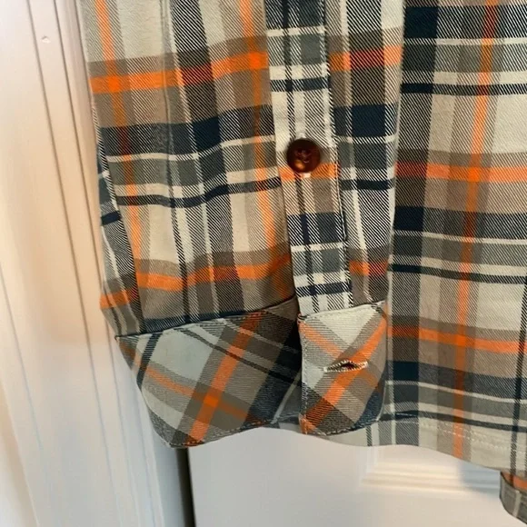 L.L.BEAN women’s XL Plaid Shirt Organic Cotton Blend. Green, Orange, Blue, Sage - Picture 4 of 11